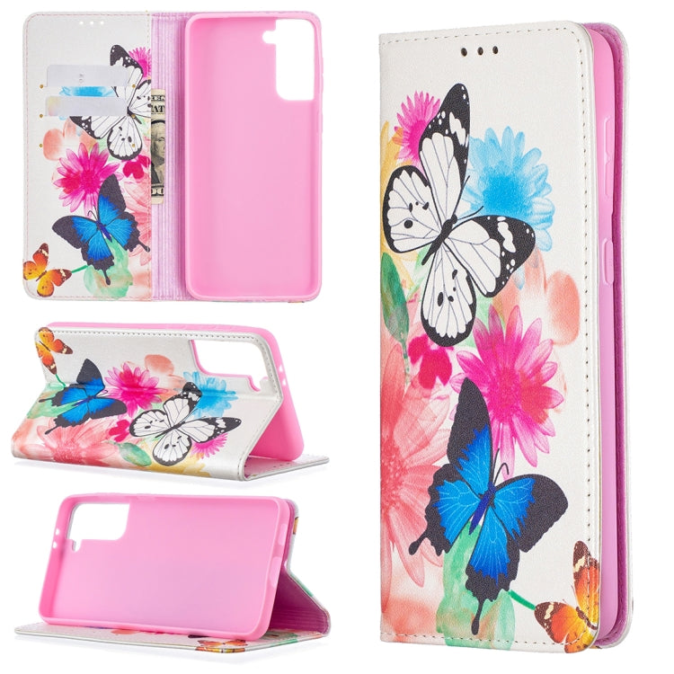 For Samsung Galaxy S21+ 5G Colored Drawing Pattern Invisible Magnetic Horizontal Flip PU Leather Case with Holder & Card Slots & Wallet(Two Butterflies) - Galaxy S21+ 5G Cases by buy2fix | Online Shopping UK | buy2fix