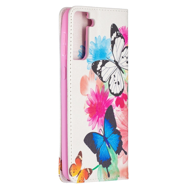 For Samsung Galaxy S21+ 5G Colored Drawing Pattern Invisible Magnetic Horizontal Flip PU Leather Case with Holder & Card Slots & Wallet(Two Butterflies) - Galaxy S21+ 5G Cases by buy2fix | Online Shopping UK | buy2fix