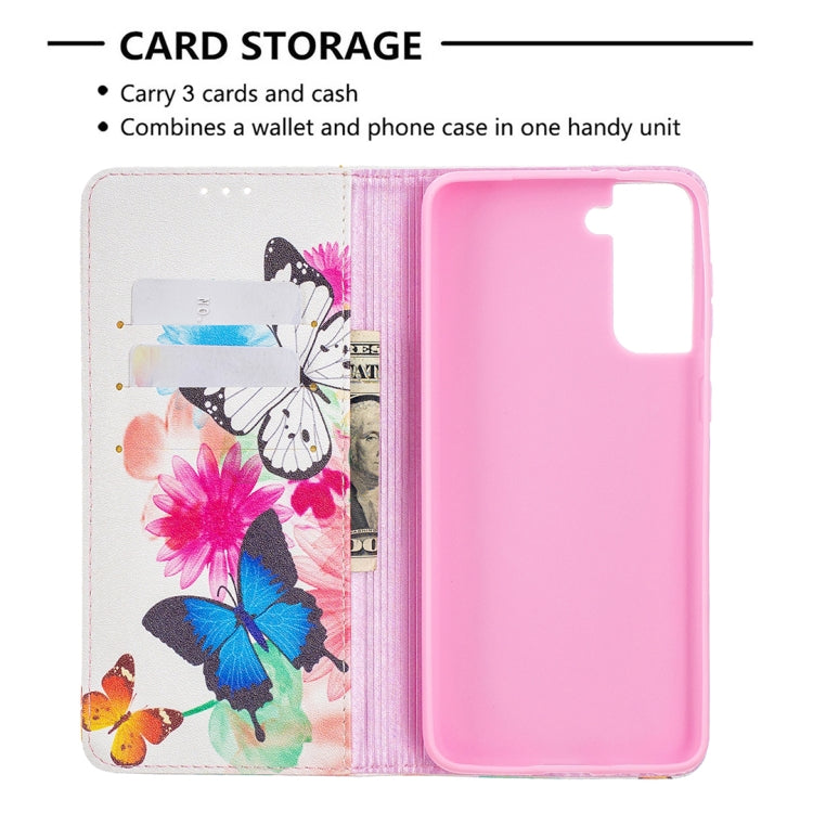 For Samsung Galaxy S21+ 5G Colored Drawing Pattern Invisible Magnetic Horizontal Flip PU Leather Case with Holder & Card Slots & Wallet(Two Butterflies) - Galaxy S21+ 5G Cases by buy2fix | Online Shopping UK | buy2fix