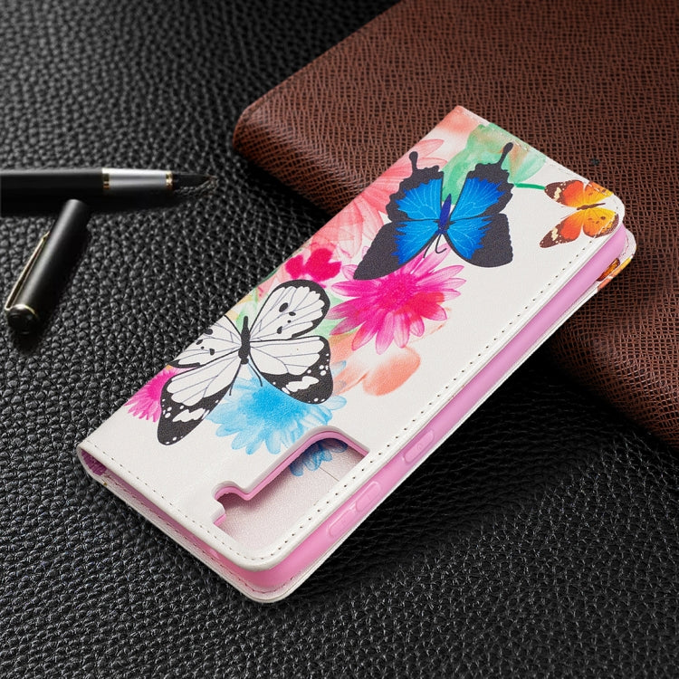 For Samsung Galaxy S21+ 5G Colored Drawing Pattern Invisible Magnetic Horizontal Flip PU Leather Case with Holder & Card Slots & Wallet(Two Butterflies) - Galaxy S21+ 5G Cases by buy2fix | Online Shopping UK | buy2fix