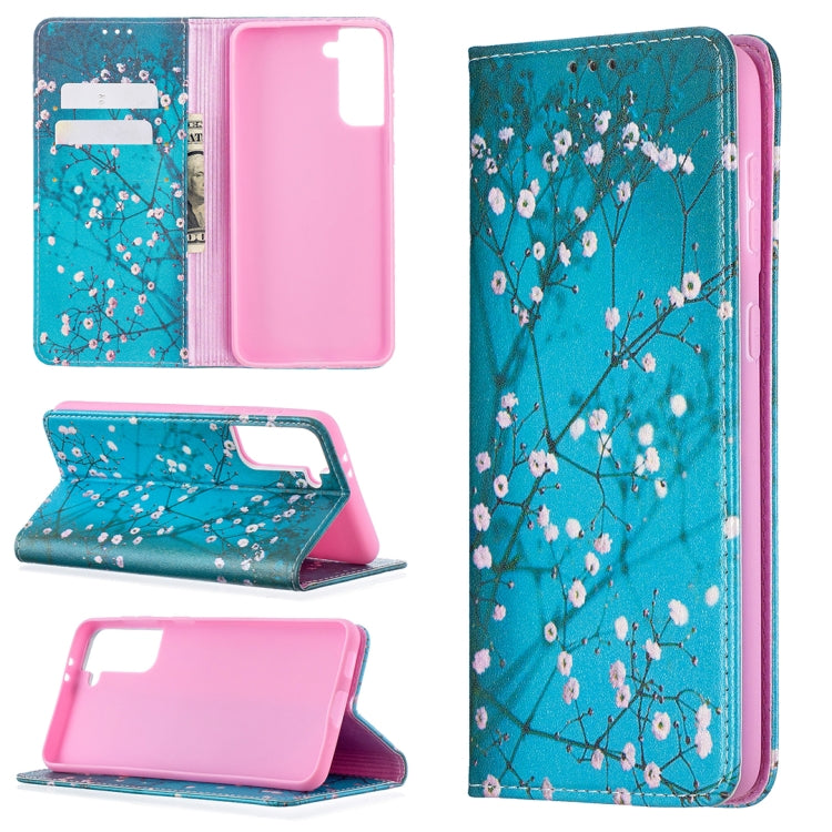 For Samsung Galaxy S21+ 5G Colored Drawing Pattern Invisible Magnetic Horizontal Flip PU Leather Case with Holder & Card Slots & Wallet(Plum Blossom) - Galaxy S21+ 5G Cases by buy2fix | Online Shopping UK | buy2fix