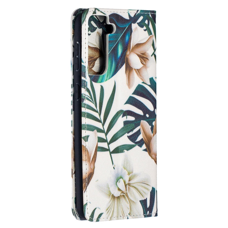 For Samsung Galaxy S21+ 5G Colored Drawing Pattern Invisible Magnetic Horizontal Flip PU Leather Case with Holder & Card Slots & Wallet(Red Leaves) - Galaxy S21+ 5G Cases by buy2fix | Online Shopping UK | buy2fix