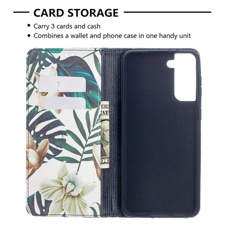 For Samsung Galaxy S21+ 5G Colored Drawing Pattern Invisible Magnetic Horizontal Flip PU Leather Case with Holder & Card Slots & Wallet(Red Leaves) - Galaxy S21+ 5G Cases by buy2fix | Online Shopping UK | buy2fix