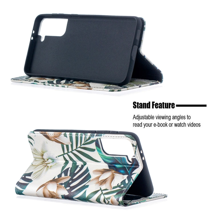 For Samsung Galaxy S21+ 5G Colored Drawing Pattern Invisible Magnetic Horizontal Flip PU Leather Case with Holder & Card Slots & Wallet(Red Leaves) - Galaxy S21+ 5G Cases by buy2fix | Online Shopping UK | buy2fix