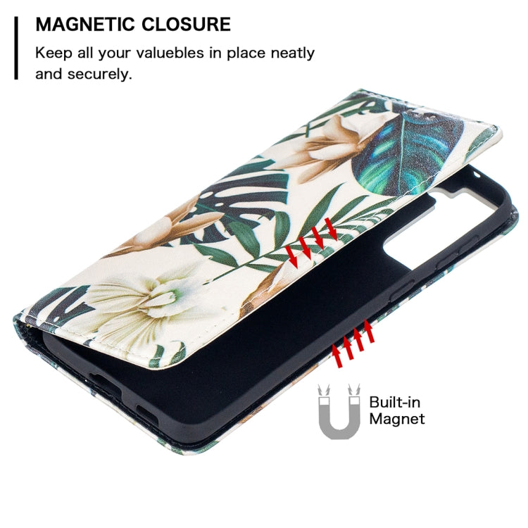 For Samsung Galaxy S21+ 5G Colored Drawing Pattern Invisible Magnetic Horizontal Flip PU Leather Case with Holder & Card Slots & Wallet(Red Leaves) - Galaxy S21+ 5G Cases by buy2fix | Online Shopping UK | buy2fix
