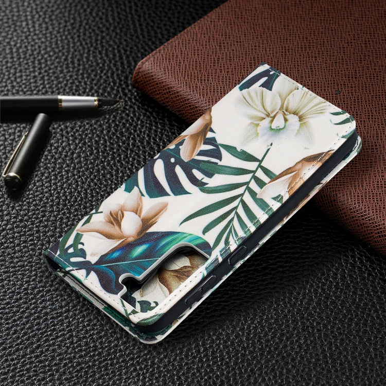 For Samsung Galaxy S21+ 5G Colored Drawing Pattern Invisible Magnetic Horizontal Flip PU Leather Case with Holder & Card Slots & Wallet(Red Leaves) - Galaxy S21+ 5G Cases by buy2fix | Online Shopping UK | buy2fix