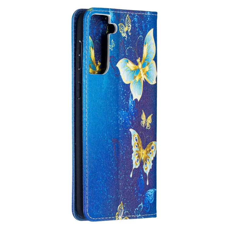 For Samsung Galaxy S21+ 5G Colored Drawing Pattern Invisible Magnetic Horizontal Flip PU Leather Case with Holder & Card Slots & Wallet(Gold Butterflies) - Galaxy S21+ 5G Cases by buy2fix | Online Shopping UK | buy2fix