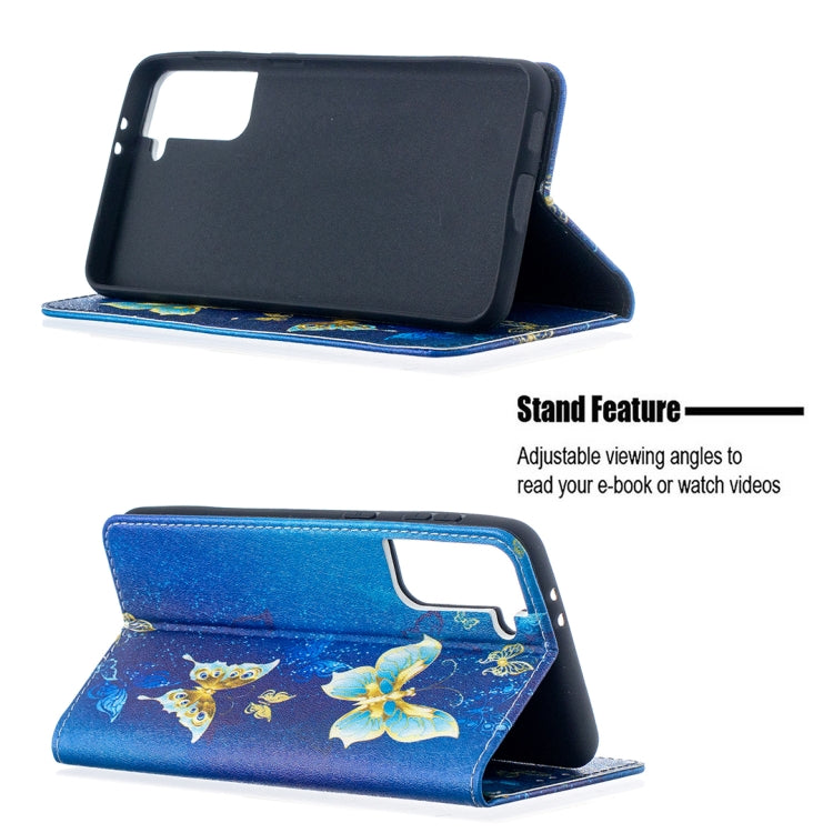 For Samsung Galaxy S21+ 5G Colored Drawing Pattern Invisible Magnetic Horizontal Flip PU Leather Case with Holder & Card Slots & Wallet(Gold Butterflies) - Galaxy S21+ 5G Cases by buy2fix | Online Shopping UK | buy2fix
