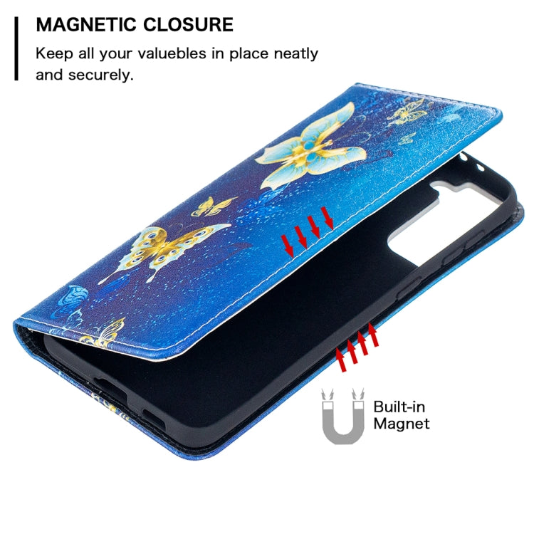 For Samsung Galaxy S21+ 5G Colored Drawing Pattern Invisible Magnetic Horizontal Flip PU Leather Case with Holder & Card Slots & Wallet(Gold Butterflies) - Galaxy S21+ 5G Cases by buy2fix | Online Shopping UK | buy2fix