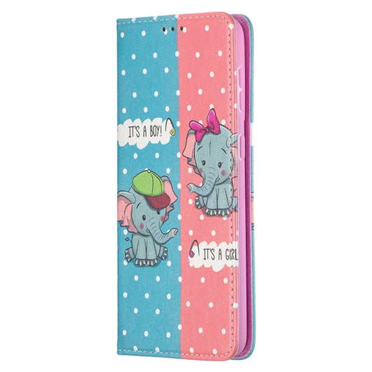 For Samsung Galaxy S21+ 5G Colored Drawing Pattern Invisible Magnetic Horizontal Flip PU Leather Case with Holder & Card Slots & Wallet(Elephants) by buy2fix
