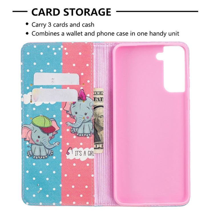 For Samsung Galaxy S21+ 5G Colored Drawing Pattern Invisible Magnetic Horizontal Flip PU Leather Case with Holder & Card Slots & Wallet(Elephants) - Galaxy S21+ 5G Cases by buy2fix | Online Shopping UK | buy2fix