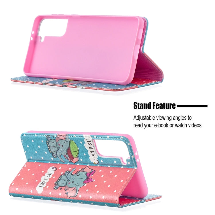 For Samsung Galaxy S21+ 5G Colored Drawing Pattern Invisible Magnetic Horizontal Flip PU Leather Case with Holder & Card Slots & Wallet(Elephants) - Galaxy S21+ 5G Cases by buy2fix | Online Shopping UK | buy2fix