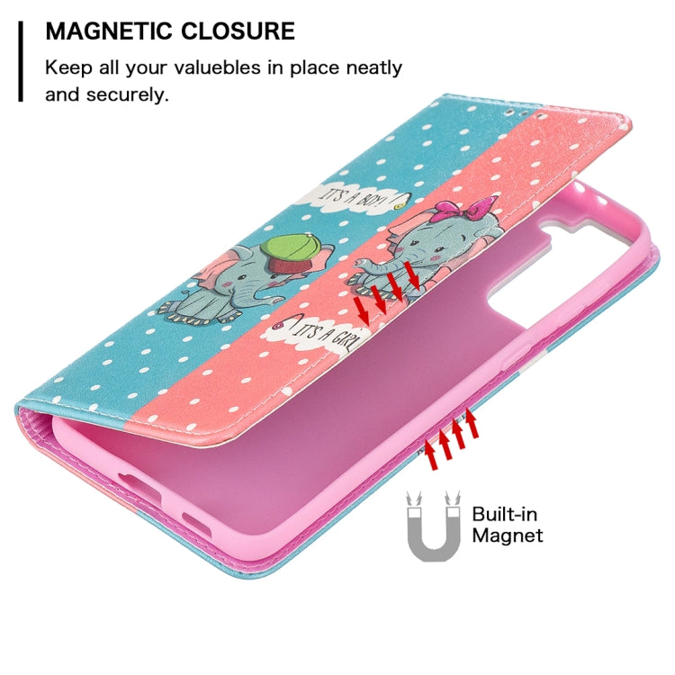 For Samsung Galaxy S21+ 5G Colored Drawing Pattern Invisible Magnetic Horizontal Flip PU Leather Case with Holder & Card Slots & Wallet(Elephants) - Galaxy S21+ 5G Cases by buy2fix | Online Shopping UK | buy2fix