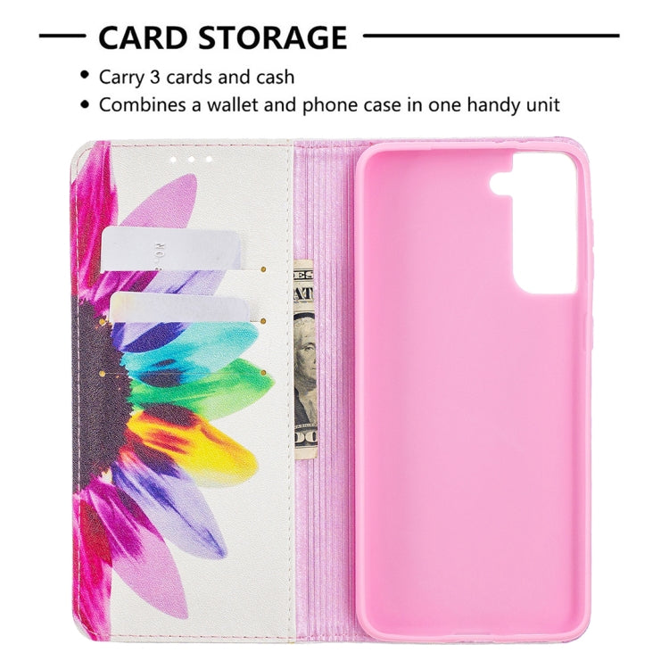 For Samsung Galaxy S21+ 5G Colored Drawing Pattern Invisible Magnetic Horizontal Flip PU Leather Case with Holder & Card Slots & Wallet(Sun Flower) - Galaxy S21+ 5G Cases by buy2fix | Online Shopping UK | buy2fix