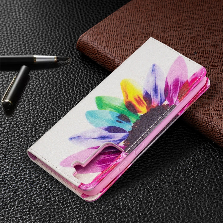 For Samsung Galaxy S21+ 5G Colored Drawing Pattern Invisible Magnetic Horizontal Flip PU Leather Case with Holder & Card Slots & Wallet(Sun Flower) - Galaxy S21+ 5G Cases by buy2fix | Online Shopping UK | buy2fix