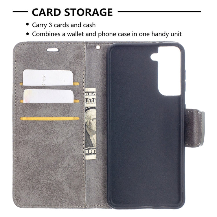 For Samsung Galaxy S21 5G Lambskin Texture Pure Color Horizontal Flip PU Leather Case with Holder & Card Slots & Wallet & Lanyard(Grey) - Galaxy S21 5G Cases by buy2fix | Online Shopping UK | buy2fix