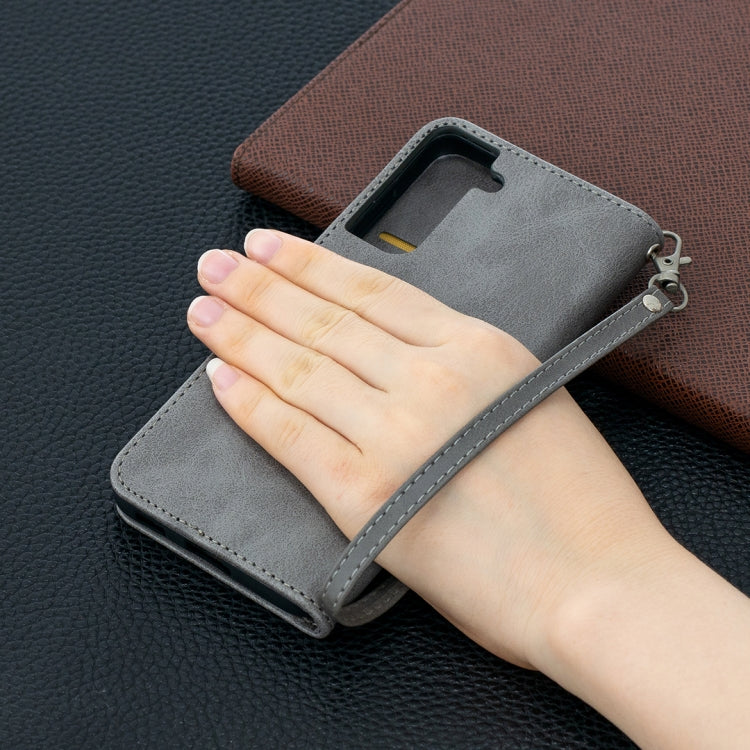 For Samsung Galaxy S21 5G Lambskin Texture Pure Color Horizontal Flip PU Leather Case with Holder & Card Slots & Wallet & Lanyard(Grey) - Galaxy S21 5G Cases by buy2fix | Online Shopping UK | buy2fix