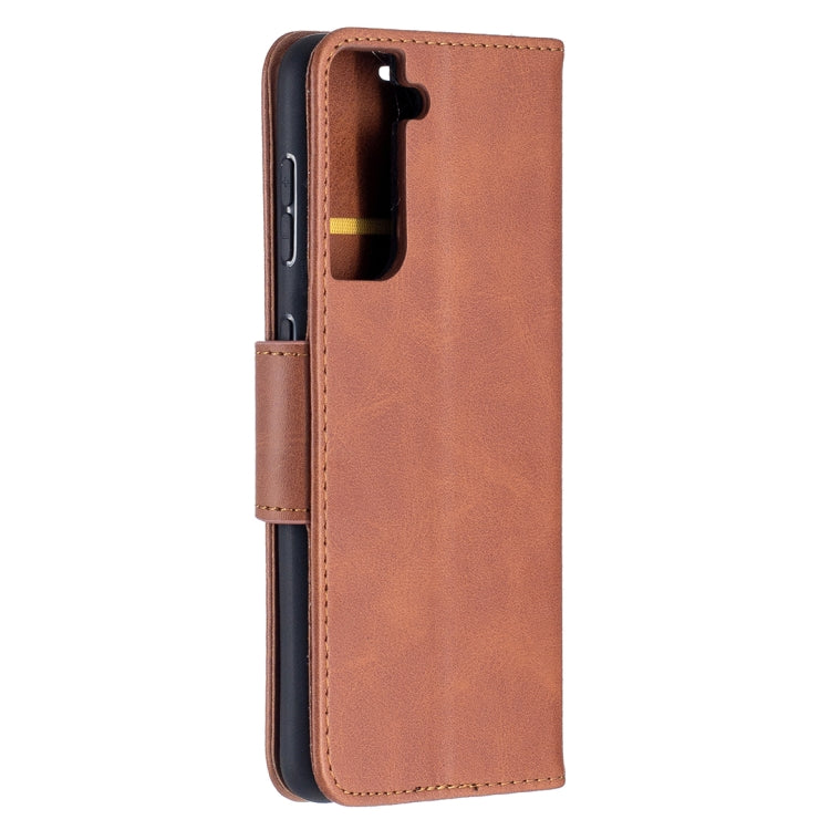 For Samsung Galaxy S21 5G Lambskin Texture Pure Color Horizontal Flip PU Leather Case with Holder & Card Slots & Wallet & Lanyard(Brown) - Galaxy S21 5G Cases by buy2fix | Online Shopping UK | buy2fix