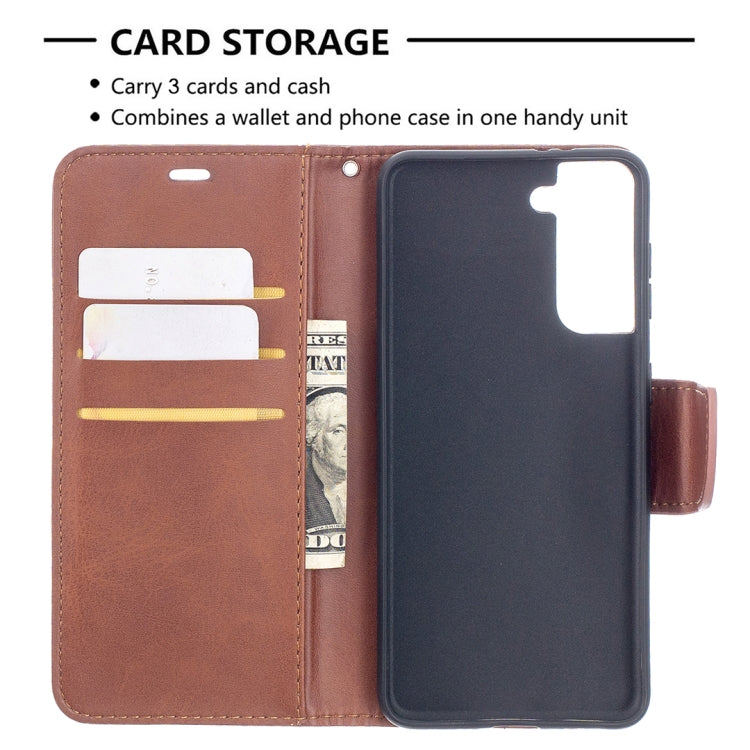 For Samsung Galaxy S21 5G Lambskin Texture Pure Color Horizontal Flip PU Leather Case with Holder & Card Slots & Wallet & Lanyard(Brown) - Galaxy S21 5G Cases by buy2fix | Online Shopping UK | buy2fix