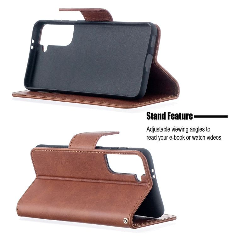 For Samsung Galaxy S21 5G Lambskin Texture Pure Color Horizontal Flip PU Leather Case with Holder & Card Slots & Wallet & Lanyard(Brown) - Galaxy S21 5G Cases by buy2fix | Online Shopping UK | buy2fix