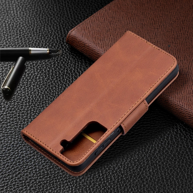 For Samsung Galaxy S21 5G Lambskin Texture Pure Color Horizontal Flip PU Leather Case with Holder & Card Slots & Wallet & Lanyard(Brown) - Galaxy S21 5G Cases by buy2fix | Online Shopping UK | buy2fix