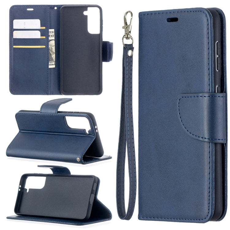 For Samsung Galaxy S21 5G Lambskin Texture Pure Color Horizontal Flip PU Leather Case with Holder & Card Slots & Wallet & Lanyard(Blue) - Galaxy S21 5G Cases by buy2fix | Online Shopping UK | buy2fix
