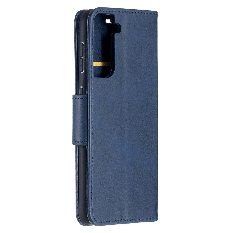 For Samsung Galaxy S21 5G Lambskin Texture Pure Color Horizontal Flip PU Leather Case with Holder & Card Slots & Wallet & Lanyard(Blue) - Galaxy S21 5G Cases by buy2fix | Online Shopping UK | buy2fix