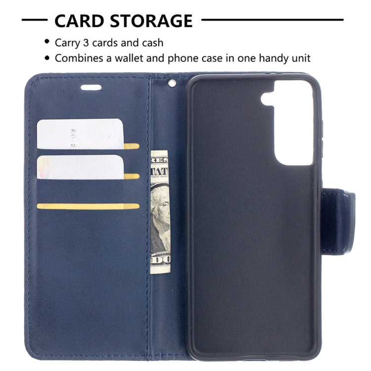 For Samsung Galaxy S21 5G Lambskin Texture Pure Color Horizontal Flip PU Leather Case with Holder & Card Slots & Wallet & Lanyard(Blue) - Galaxy S21 5G Cases by buy2fix | Online Shopping UK | buy2fix