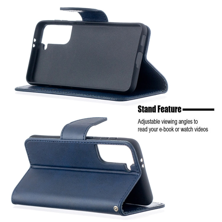 For Samsung Galaxy S21 5G Lambskin Texture Pure Color Horizontal Flip PU Leather Case with Holder & Card Slots & Wallet & Lanyard(Blue) - Galaxy S21 5G Cases by buy2fix | Online Shopping UK | buy2fix