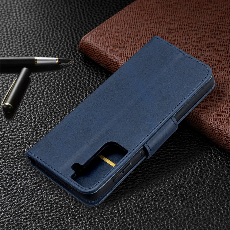 For Samsung Galaxy S21 5G Lambskin Texture Pure Color Horizontal Flip PU Leather Case with Holder & Card Slots & Wallet & Lanyard(Blue) - Galaxy S21 5G Cases by buy2fix | Online Shopping UK | buy2fix