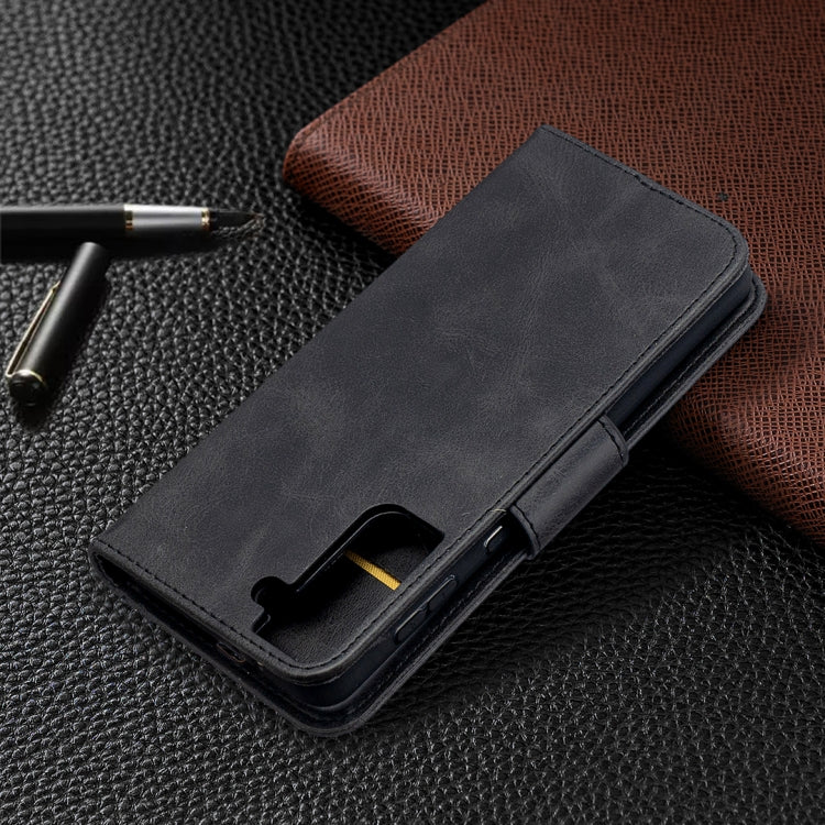 For Samsung Galaxy S21+ 5G Lambskin Texture Pure Color Horizontal Flip PU Leather Case with Holder & Card Slots & Wallet & Lanyard(Black) - Galaxy S21+ 5G Cases by buy2fix | Online Shopping UK | buy2fix