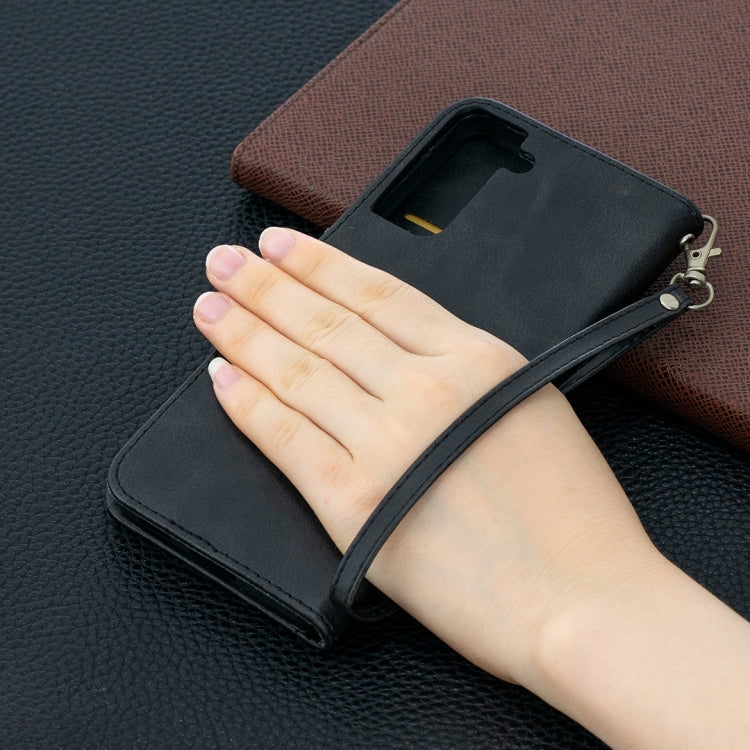 For Samsung Galaxy S21+ 5G Lambskin Texture Pure Color Horizontal Flip PU Leather Case with Holder & Card Slots & Wallet & Lanyard(Black) - Galaxy S21+ 5G Cases by buy2fix | Online Shopping UK | buy2fix