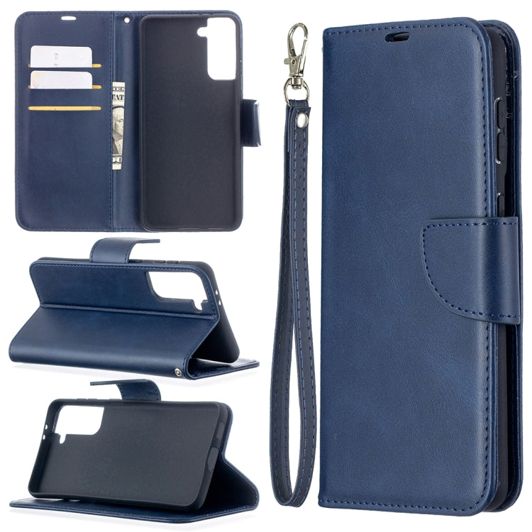 For Samsung Galaxy S21+ 5G Lambskin Texture Pure Color Horizontal Flip PU Leather Case with Holder & Card Slots & Wallet & Lanyard(Blue) - Galaxy S21+ 5G Cases by buy2fix | Online Shopping UK | buy2fix