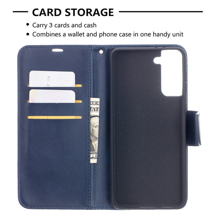 For Samsung Galaxy S21+ 5G Lambskin Texture Pure Color Horizontal Flip PU Leather Case with Holder & Card Slots & Wallet & Lanyard(Blue) - Galaxy S21+ 5G Cases by buy2fix | Online Shopping UK | buy2fix