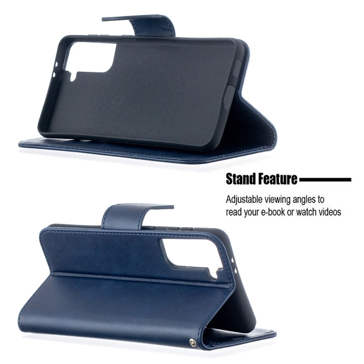For Samsung Galaxy S21+ 5G Lambskin Texture Pure Color Horizontal Flip PU Leather Case with Holder & Card Slots & Wallet & Lanyard(Blue) - Galaxy S21+ 5G Cases by buy2fix | Online Shopping UK | buy2fix