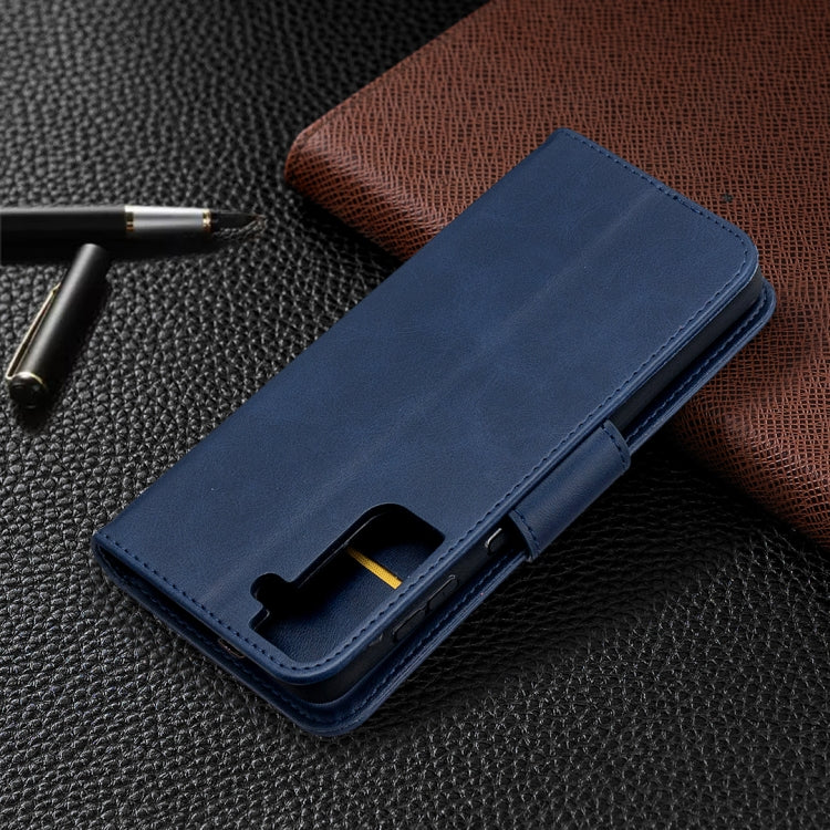 For Samsung Galaxy S21+ 5G Lambskin Texture Pure Color Horizontal Flip PU Leather Case with Holder & Card Slots & Wallet & Lanyard(Blue) - Galaxy S21+ 5G Cases by buy2fix | Online Shopping UK | buy2fix
