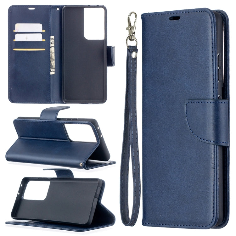 For Samsung Galaxy S21 Ultra 5G Lambskin Texture Pure Color Horizontal Flip PU Leather Case with Holder & Card Slots & Wallet & Lanyard(Blue) - Galaxy S21 Ultra 5G Cases by buy2fix | Online Shopping UK | buy2fix