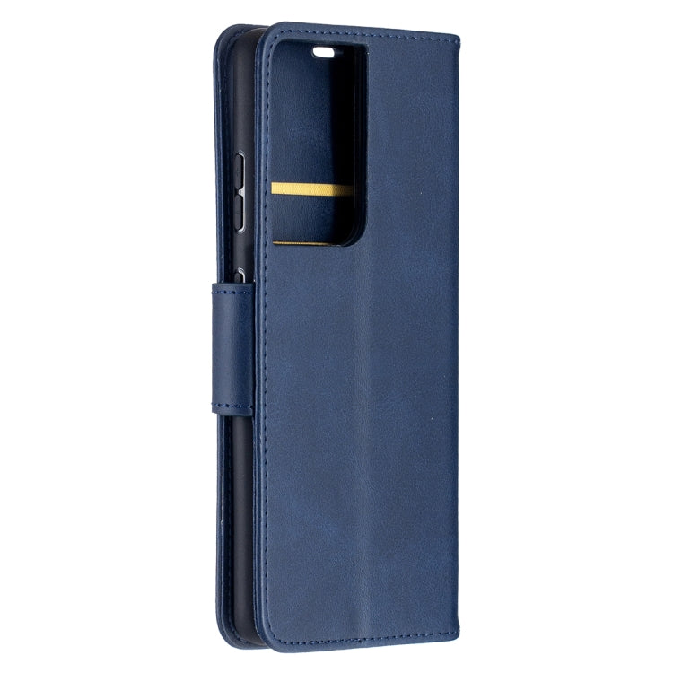 For Samsung Galaxy S21 Ultra 5G Lambskin Texture Pure Color Horizontal Flip PU Leather Case with Holder & Card Slots & Wallet & Lanyard(Blue) - Galaxy S21 Ultra 5G Cases by buy2fix | Online Shopping UK | buy2fix
