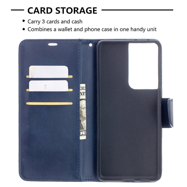 For Samsung Galaxy S21 Ultra 5G Lambskin Texture Pure Color Horizontal Flip PU Leather Case with Holder & Card Slots & Wallet & Lanyard(Blue) - Galaxy S21 Ultra 5G Cases by buy2fix | Online Shopping UK | buy2fix
