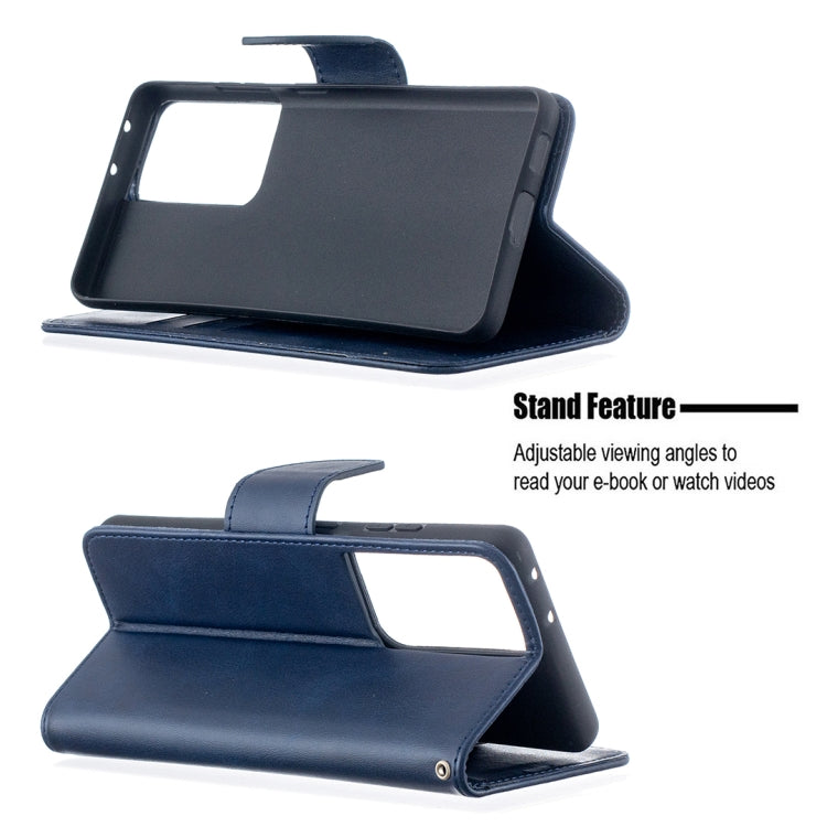 For Samsung Galaxy S21 Ultra 5G Lambskin Texture Pure Color Horizontal Flip PU Leather Case with Holder & Card Slots & Wallet & Lanyard(Blue) - Galaxy S21 Ultra 5G Cases by buy2fix | Online Shopping UK | buy2fix