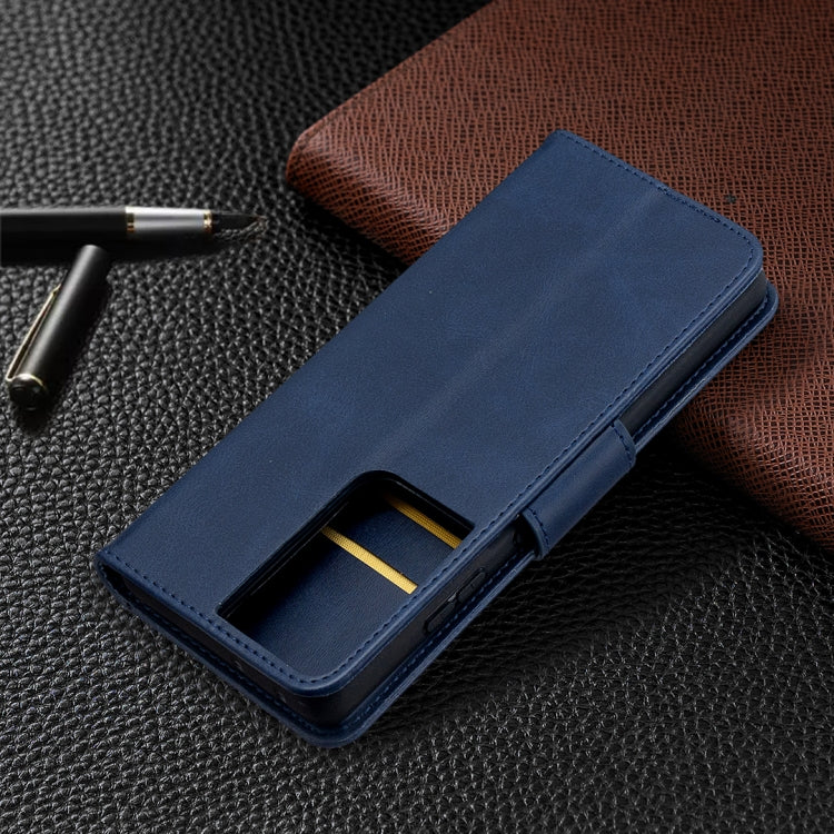 For Samsung Galaxy S21 Ultra 5G Lambskin Texture Pure Color Horizontal Flip PU Leather Case with Holder & Card Slots & Wallet & Lanyard(Blue) - Galaxy S21 Ultra 5G Cases by buy2fix | Online Shopping UK | buy2fix