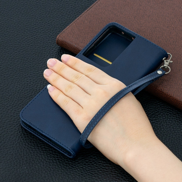For Samsung Galaxy S21 Ultra 5G Lambskin Texture Pure Color Horizontal Flip PU Leather Case with Holder & Card Slots & Wallet & Lanyard(Blue) - Galaxy S21 Ultra 5G Cases by buy2fix | Online Shopping UK | buy2fix