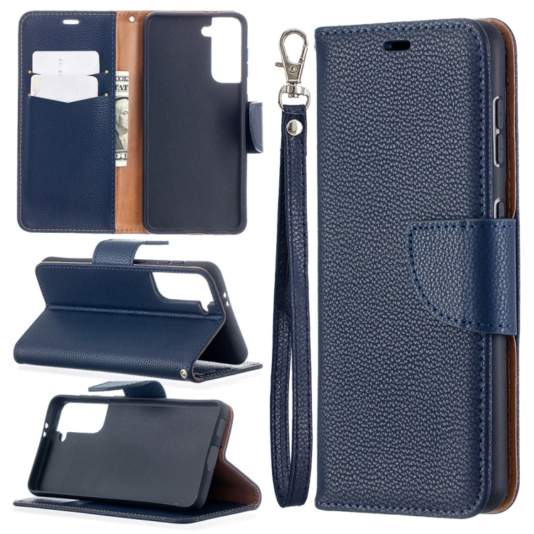 For Samsung Galaxy S21 5G Litchi Texture Pure Color Horizontal Flip Leather Case with Holder & Card Slots & Wallet & Lanyard(Dark Blue) - Galaxy S21 5G Cases by buy2fix | Online Shopping UK | buy2fix