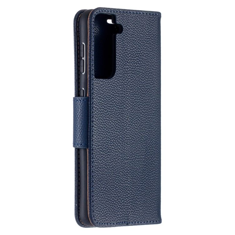 For Samsung Galaxy S21 5G Litchi Texture Pure Color Horizontal Flip Leather Case with Holder & Card Slots & Wallet & Lanyard(Dark Blue) - Galaxy S21 5G Cases by buy2fix | Online Shopping UK | buy2fix