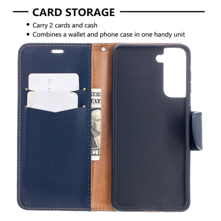 For Samsung Galaxy S21 5G Litchi Texture Pure Color Horizontal Flip Leather Case with Holder & Card Slots & Wallet & Lanyard(Dark Blue) - Galaxy S21 5G Cases by buy2fix | Online Shopping UK | buy2fix