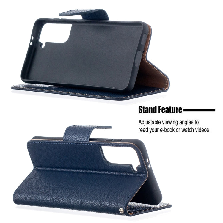 For Samsung Galaxy S21 5G Litchi Texture Pure Color Horizontal Flip Leather Case with Holder & Card Slots & Wallet & Lanyard(Dark Blue) - Galaxy S21 5G Cases by buy2fix | Online Shopping UK | buy2fix