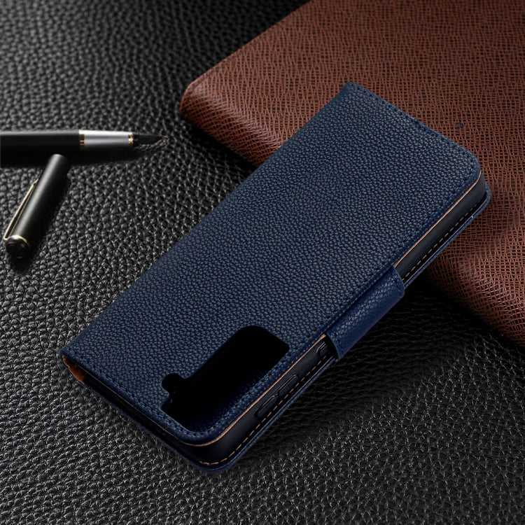 For Samsung Galaxy S21 5G Litchi Texture Pure Color Horizontal Flip Leather Case with Holder & Card Slots & Wallet & Lanyard(Dark Blue) - Galaxy S21 5G Cases by buy2fix | Online Shopping UK | buy2fix