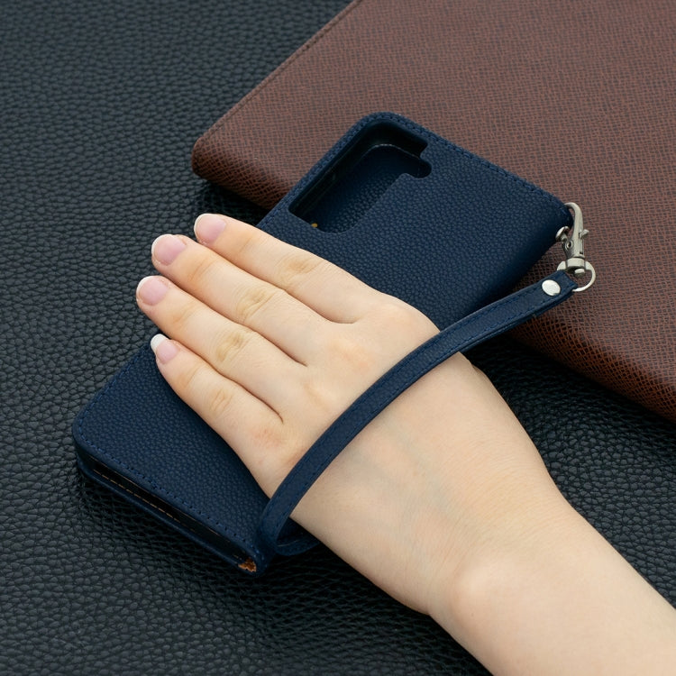 For Samsung Galaxy S21 5G Litchi Texture Pure Color Horizontal Flip Leather Case with Holder & Card Slots & Wallet & Lanyard(Dark Blue) - Galaxy S21 5G Cases by buy2fix | Online Shopping UK | buy2fix