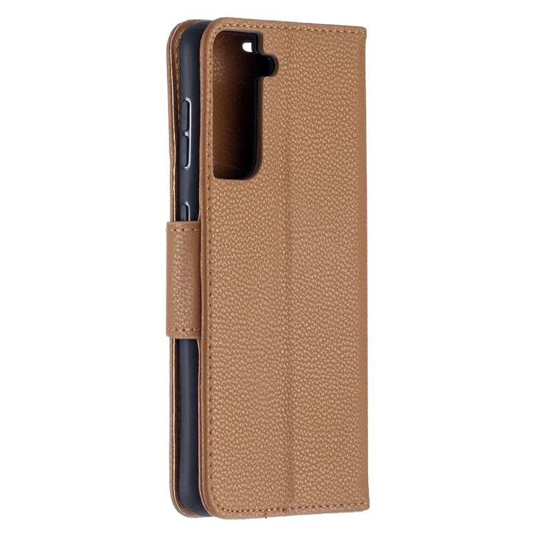 For Samsung Galaxy S21 5G Litchi Texture Pure Color Horizontal Flip Leather Case with Holder & Card Slots & Wallet & Lanyard(Brown) - Galaxy S21 5G Cases by buy2fix | Online Shopping UK | buy2fix