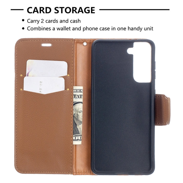 For Samsung Galaxy S21 5G Litchi Texture Pure Color Horizontal Flip Leather Case with Holder & Card Slots & Wallet & Lanyard(Brown) - Galaxy S21 5G Cases by buy2fix | Online Shopping UK | buy2fix